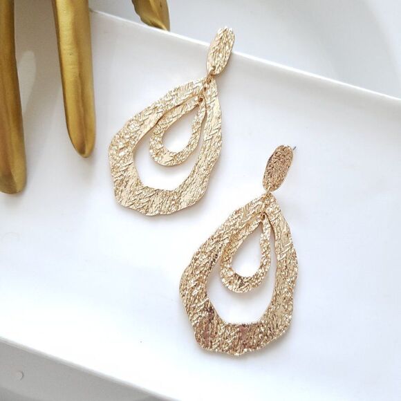 New! Zara Flat Double Loop Earrings - Picture 1 of 11